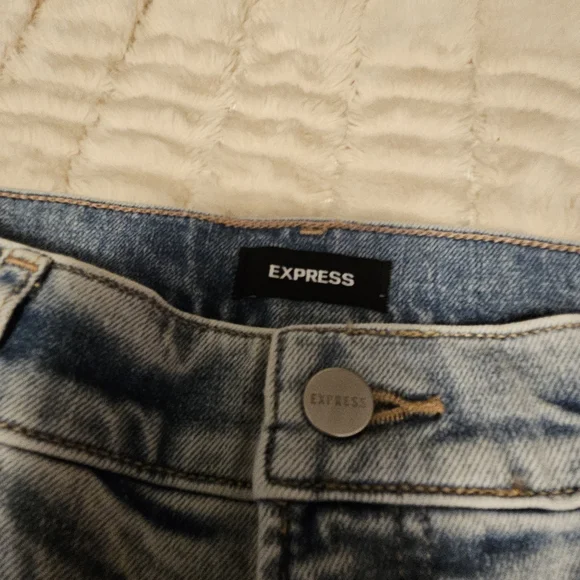 Express Light Blue Distressed Flare Jeans - Picture 6 of 6